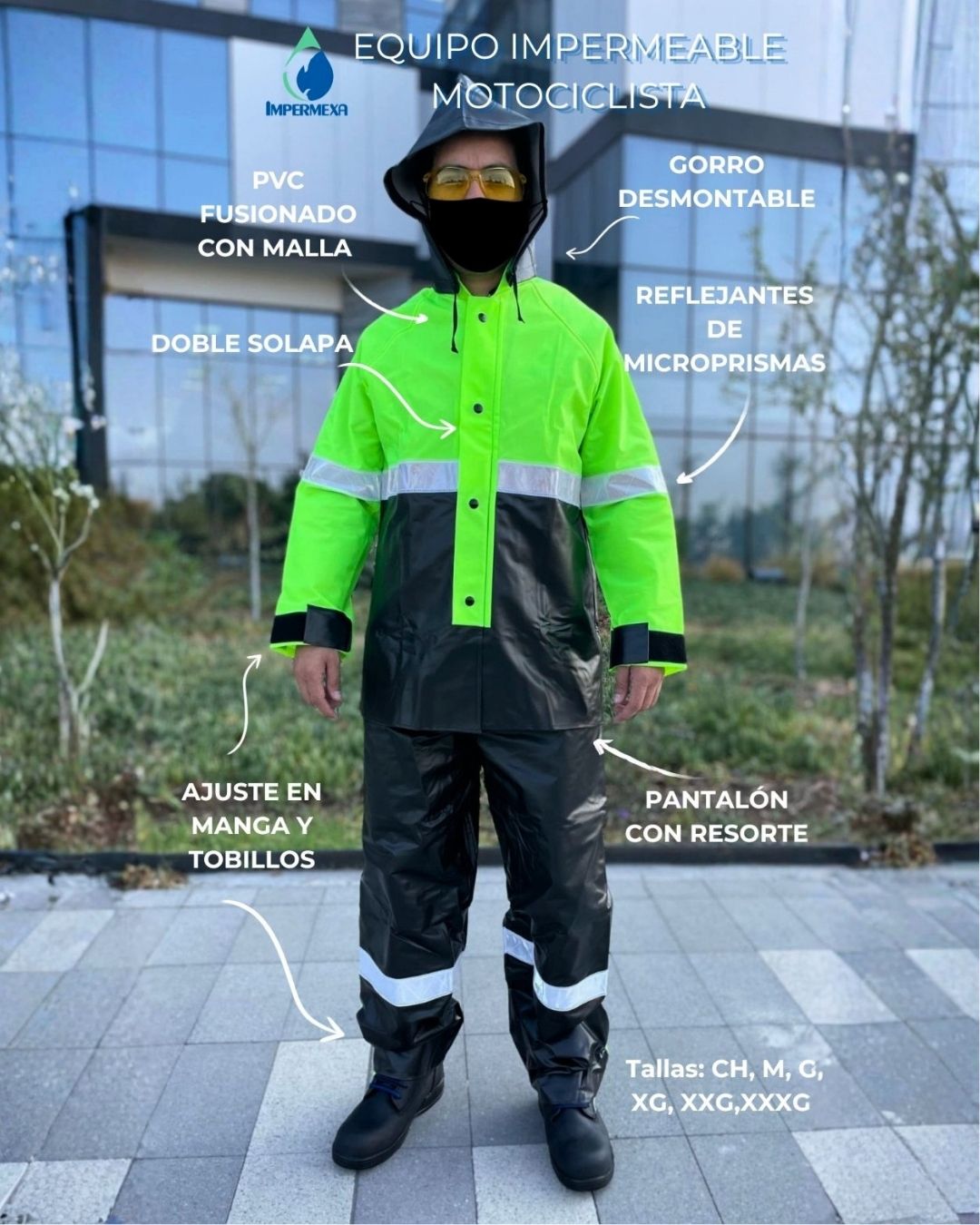 Equipo impermeable para motociclista
